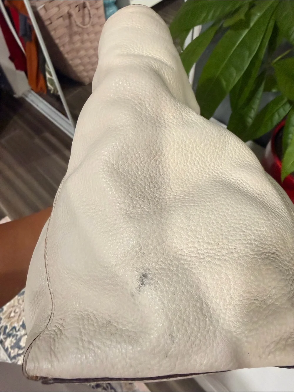 Tory Burch Ivory Pebbled Leather Logo Tote